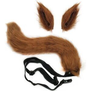 🆕 Women Brown Faux Fur Wolf Fox Tail Clip Ears Kit Halloween Animal Costume Set
